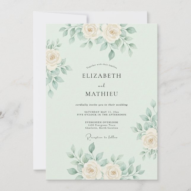 Convite Mint Green Delicate Botanical Wedding (Frente)