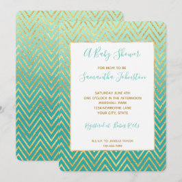Convite Mint Green Dourada Glam Chevron Ombre