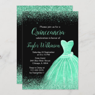 Convite Mint Green Dress Faux Glitter Quinceanera