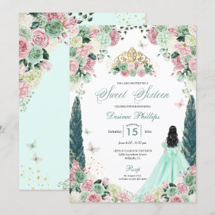 Convite Mint Green e Blush Encantado Jardim Sweet Dezessei
