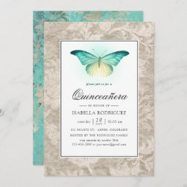 Convite Mint Green e Pearl Damask Quinceañera