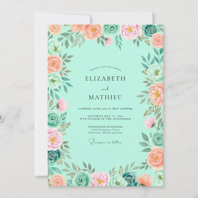 Convite Mint Green Enchanting Spring Wedding (Frente)