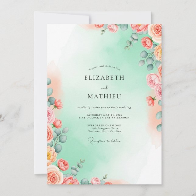 Convite Mint Green Ethereal Watercolor Wedding (Frente)