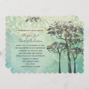 Convite Mint Green Fairy Lights Woodsy Invitation