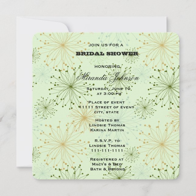 Convite Mint Green Floral Abstrato Bridal (Frente)