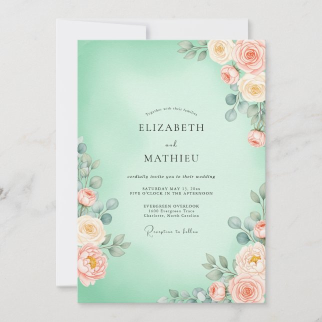 Convite Mint Green Floral Blossom Wedding (Frente)