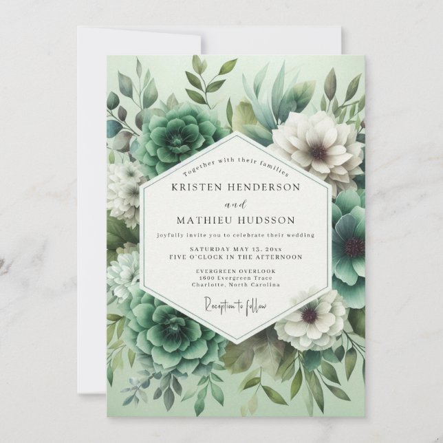 Convite Mint Green Floral Opulence Wedding (Frente)