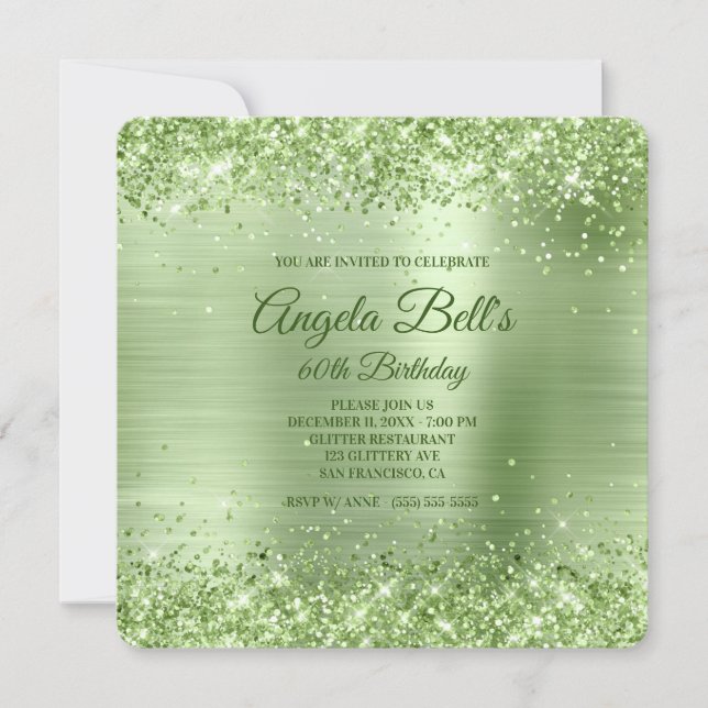Convite Mint Green Glitter Brushing Foil 60º Aniversário (Frente)