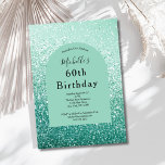 Convite Mint Green Glitter Glam Bling 60th Birthday<br><div class="desc">Glam e Bling com brilho verde de menta para a 60ª festa de aniversário. Aqui está o convite perfeito para enviar aos seus amigos e familiares. Todos os campos são editáveis para fazer o convite seu. Disponível como download impresso ou digital. Pode ser usado por qualquer ano.</div>