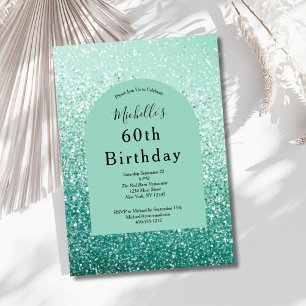 Convite Mint Green Glitter Glam Bling 60th Birthday