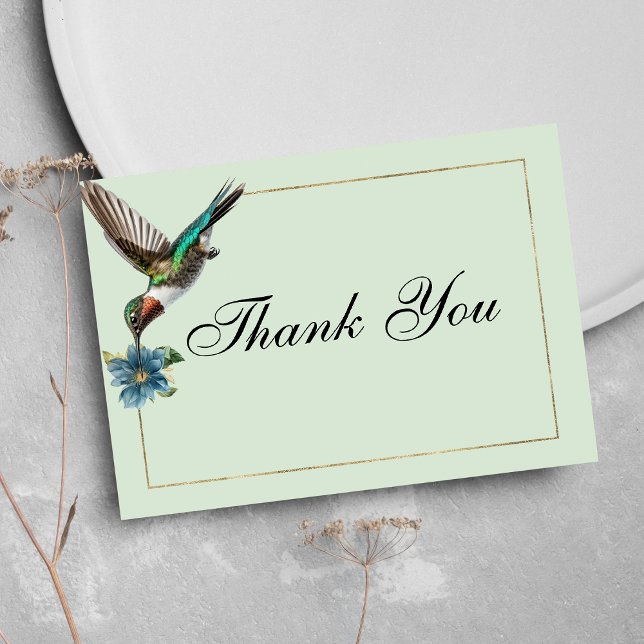 Convite Mint green gold colorbird Obrigado (Mint green gold colorful hummingbird Thank You)