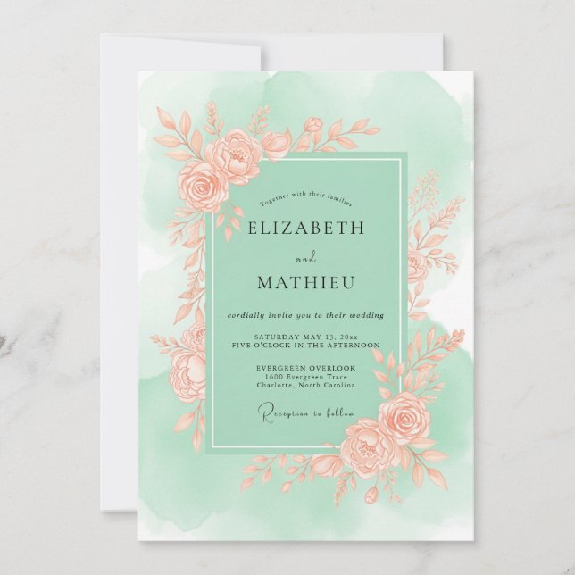 Convite Mint Green Graceful Spring Wedding (Frente)