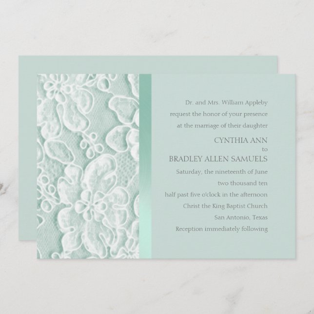 Convite Mint Green Lace Wedding (Frente/Verso)