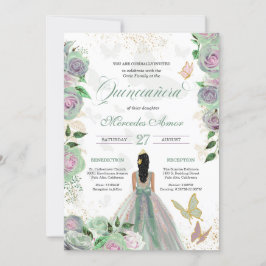 Convite Mint Green & Lavanda Butterfly Quinceanera