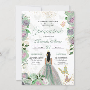 Convite Mint Green & Lavanda Butterfly Quinceanera