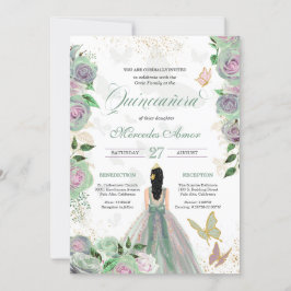 Convite Mint Green & Lavanda Butterfly Quinceanera