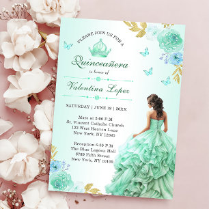 Convite Mint Green Princess Dress Quinceañera Birthday