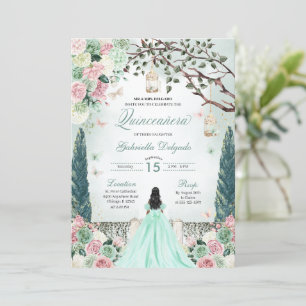 Convite Mint Green Princess Encantada Garden Quinceanera