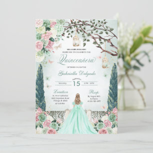Convite Mint Green Princess Encantada Garden Quinceanera