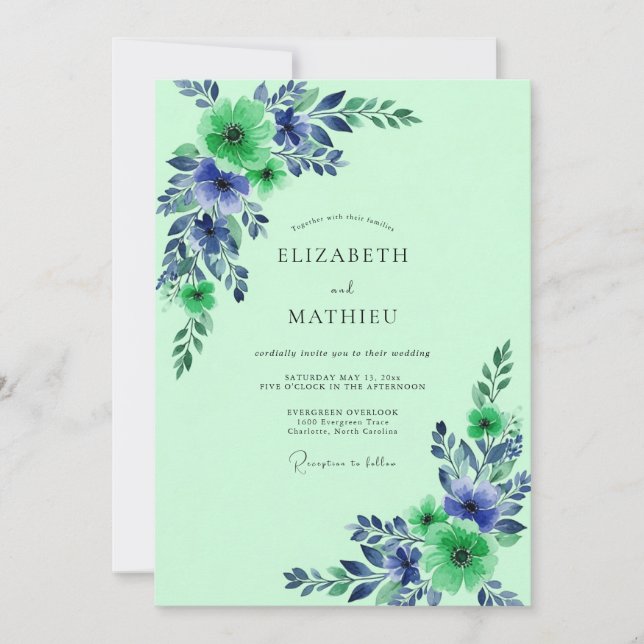 Convite Mint Green Pristine Botanical Wedding (Frente)