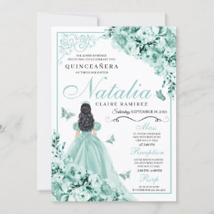 Convite Mint Green Rosa Princesa Dress Quinceanera
