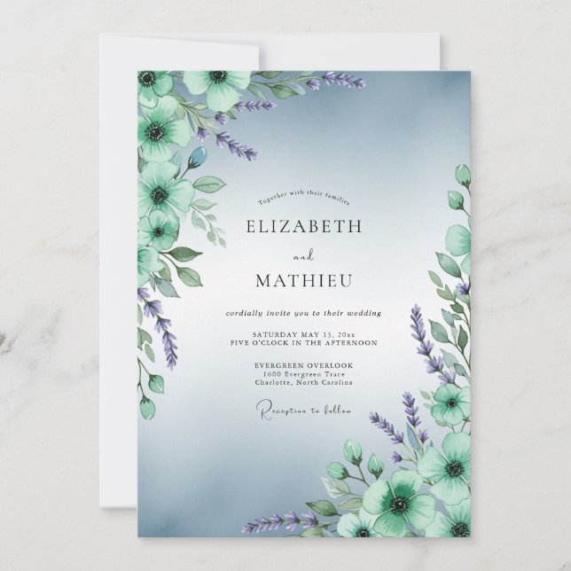Convite Mint Green Serene Watercolor Wedding (Frente)