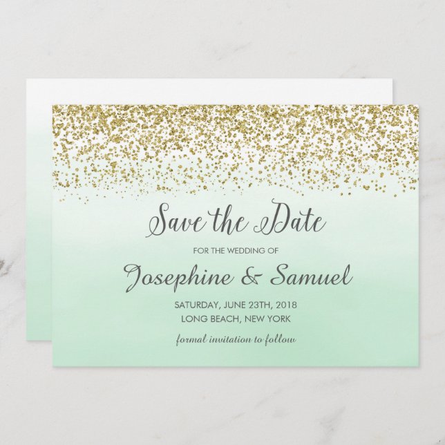 Convite Mint Green Watercolor Salvar Data (Frente/Verso)