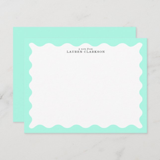 Convite Mint Green Wavy Frame Note Card (Frente/Verso)