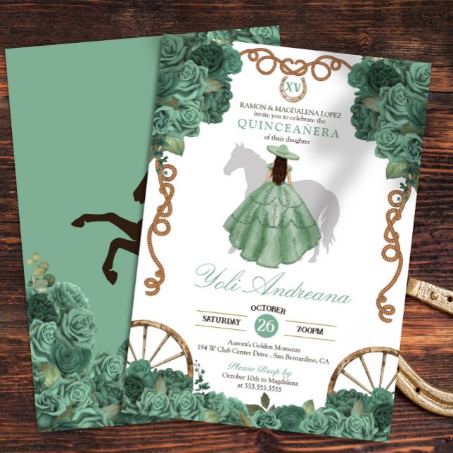 Convite Mint Green Western Charra Quinceañera (Criador carregado)