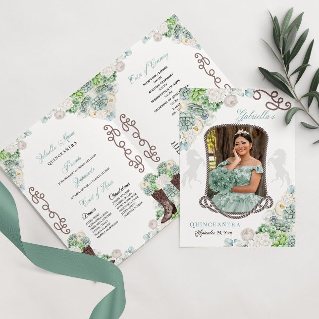 Convite Mint Green Western Charro Quinceañera (Criador carregado)
