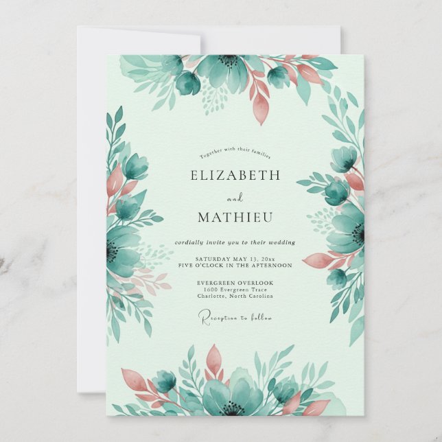 Convite Mint Green Whimsical Spring Wedding (Frente)