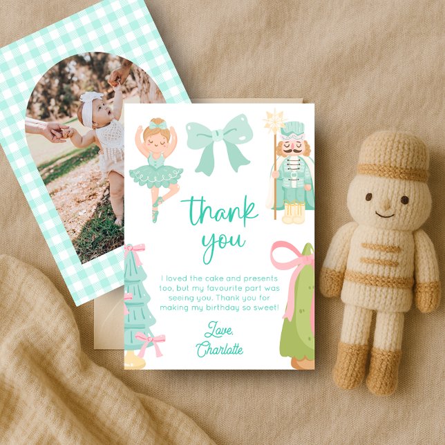 Convite Mint Nutcracker Birthday Photo Thank You Card (Criador carregado)