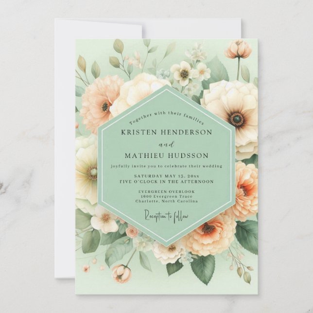 Convite Mint Peach Blossom Elegance Wedding (Frente)