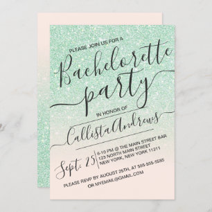 Convite Mint Pink Sparkly Ombre Bachelorette
