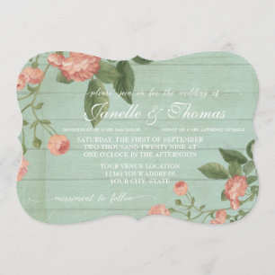 Convite Mint Rustic Elegant Wood Bonito Peach Blush Rosa
