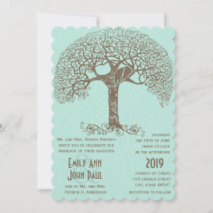 Convite Mint Rustic Romantic Love Bird Swirly Tree