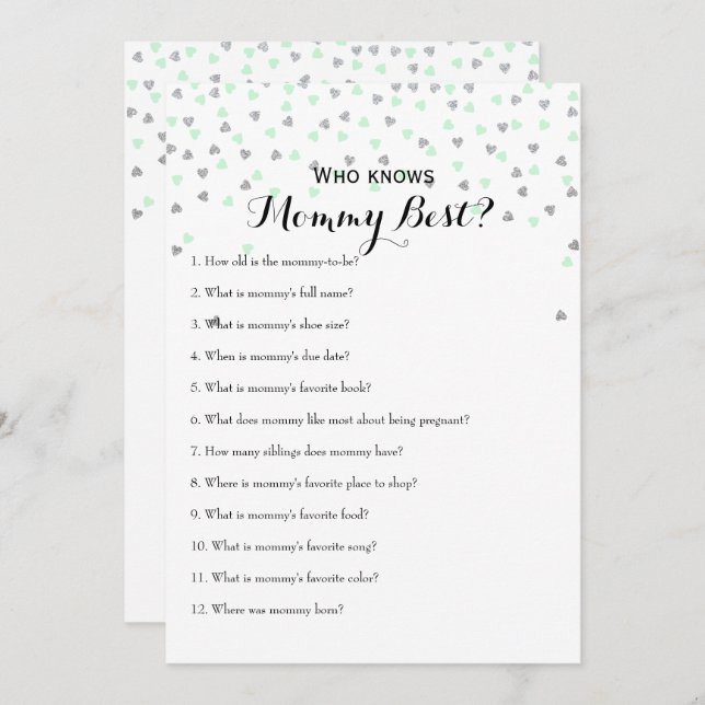 Convite Mint Silver Duplo Lado - 2 Jogos de Chá de fraldas (Frente/Verso)