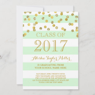 Convite Mint Stripes Dourado Confetti Foto 2017 Graduaçã
