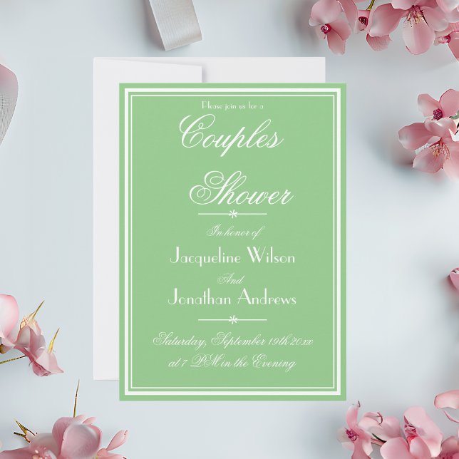 Convite Mint Suave Elegante + Chá de Casais Personalizados (Soft Mint and White Custom Couples Shower Invitation)