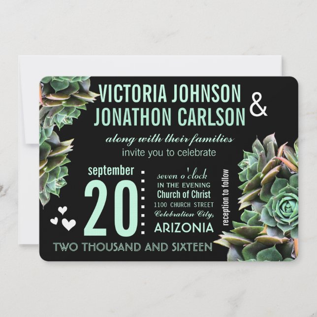 Convite Mint Succulent Modern Wedding (Frente)