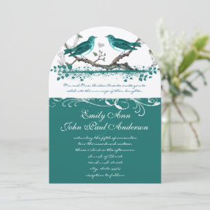 Convite Mint Teal Romantic Rustic Love Bird Wedding