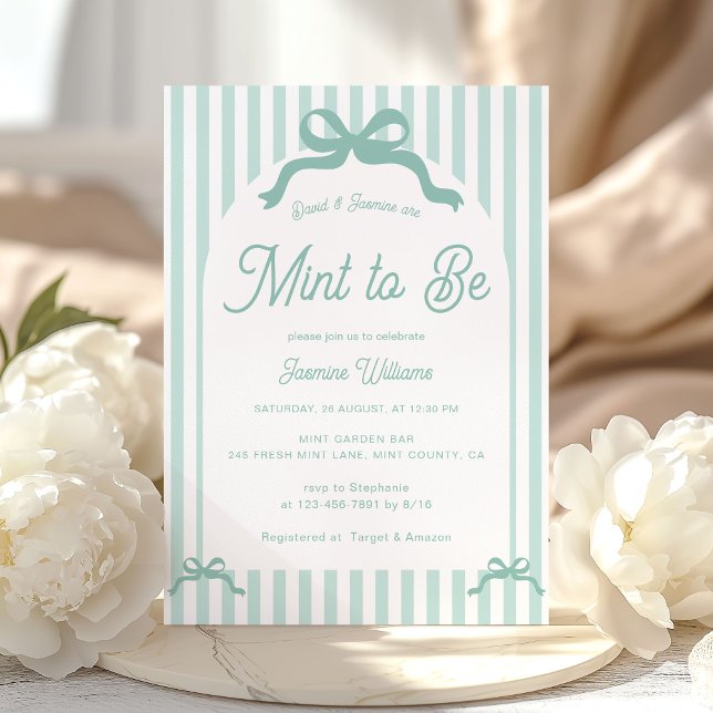 Convite Mint To Be Bow Stripes Bridal Shower (Criador carregado)