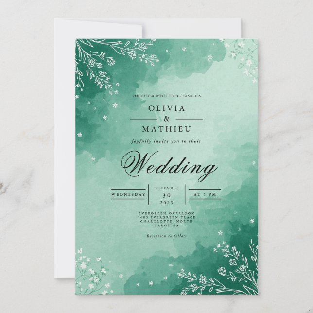 Convite Mint Watercolor Bloom Wedding (Frente)