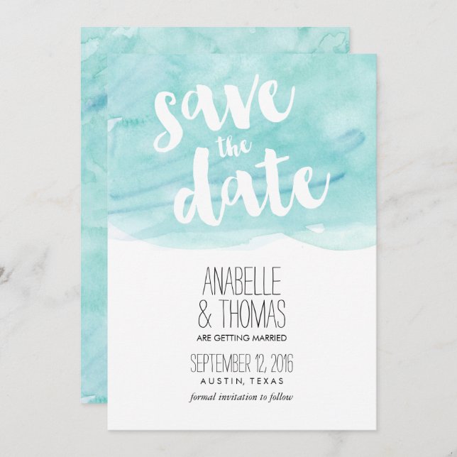 Convite Mint Watercolor Wedding Salvar a Data (Frente/Verso)