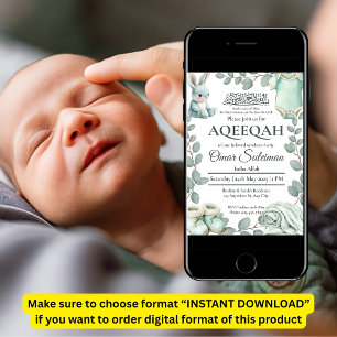 Convite Minúscula Verde Coisa Muçulmana Aqiqah