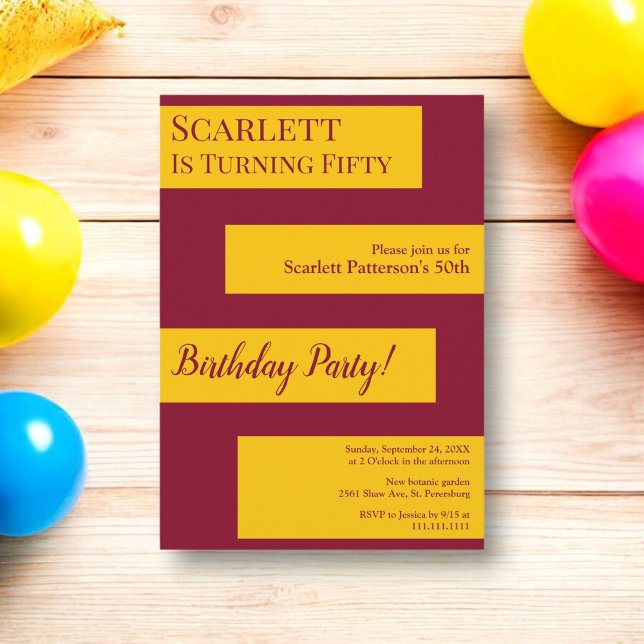 Convite Minúsculo Borgonha e Elegante Dourado 50º Aniversá (Criador carregado)