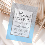 Convite Minúsculo cintilação prateada elegante azul de gel<br><div class="desc">Um moderno,  bonito e elegante chá brilhante prateado com bloco de cor azul de gelo no inverno convite de aniversário Sweet 16 com padrão de massa prateada desaparecendo sobre um fundo azul com um elegante quadro prateado Perfeito para uma princesa Doce 16.</div>