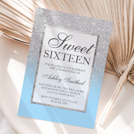 Convite Minúsculo cintilação prateada elegante azul de gel