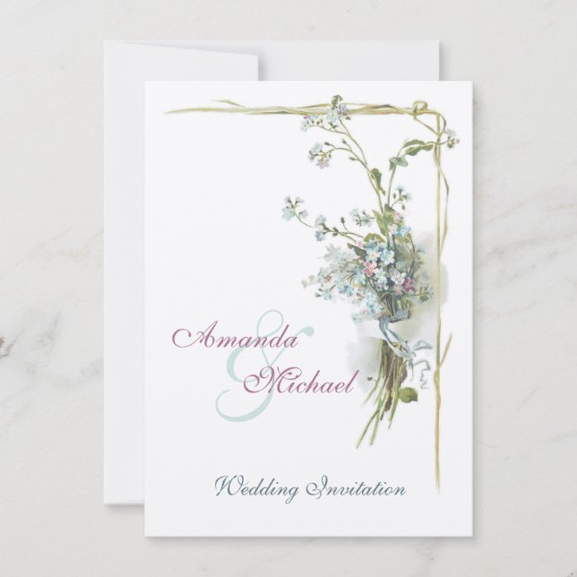 Convite Miosótis cor-de-rosa e azuis que wedding (Frente)