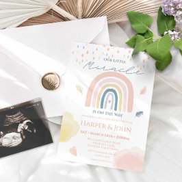 Convite Miracle Baby Pastel Rainbow Clouds Raindrods